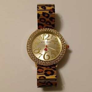 Betsey Johnson Gold Tone Animal Print Rhinestone Bezel Watch 3ATM WR BJ00545-01